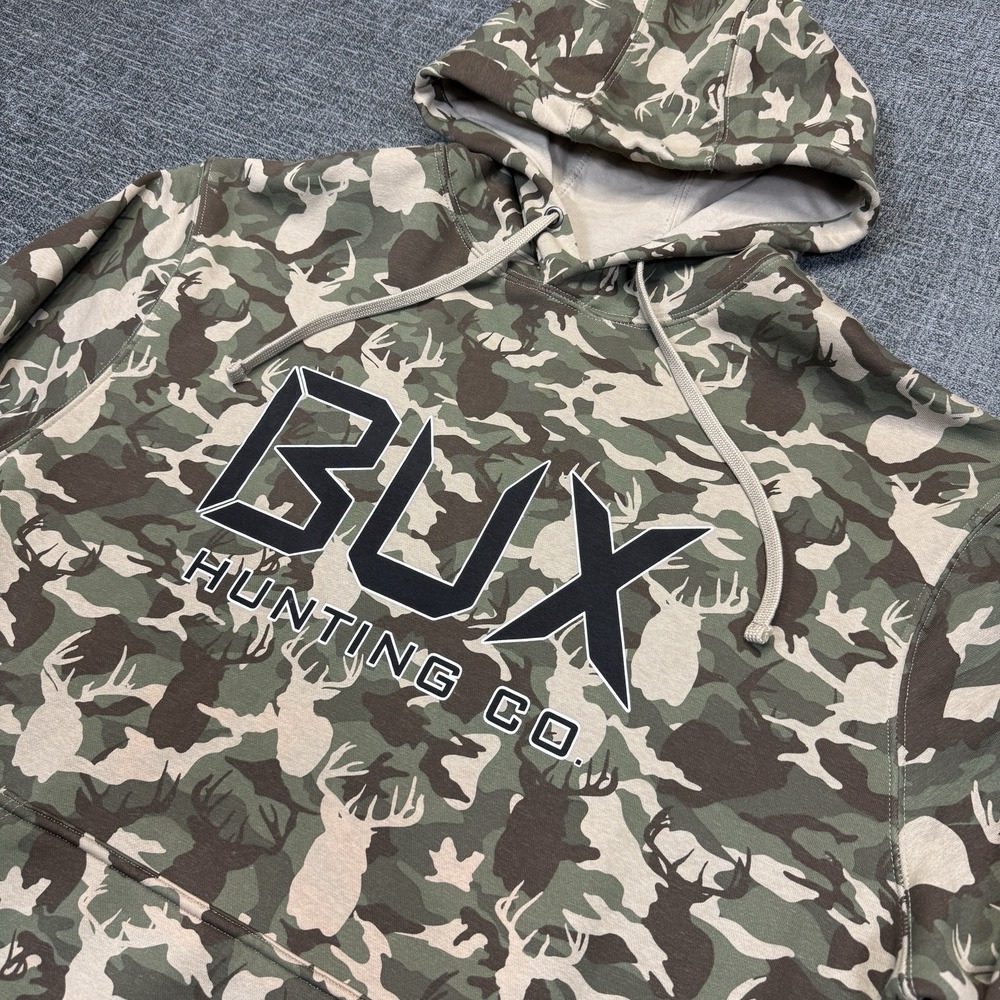 BUX Hunting Co Hoodie Men's 2XL Green Camo Deer Print Pullover Hunting